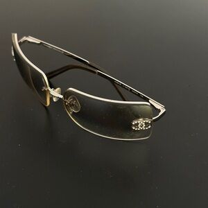 CHANEL 4092-B Stylish Silver Rimless Sunglasses CC rhinestone logo 2000s Y2K